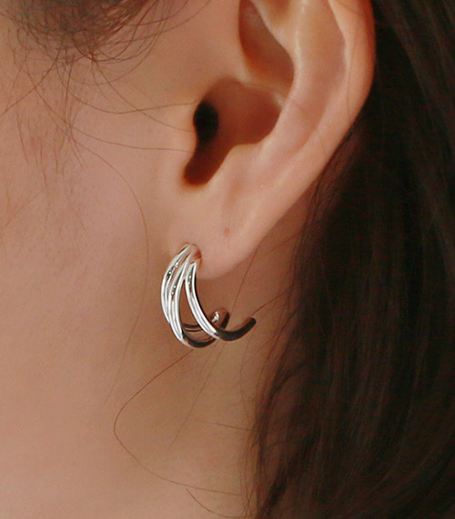 silver925 three line curve earring-silver