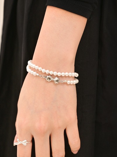 24 Ribbon pearl layer Bracelet-silver925