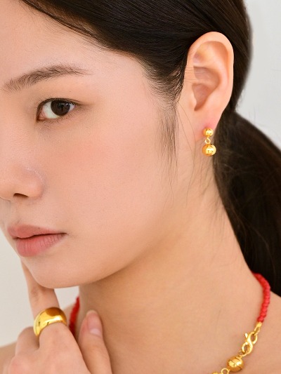 24 Gold double ball Earring -silver925