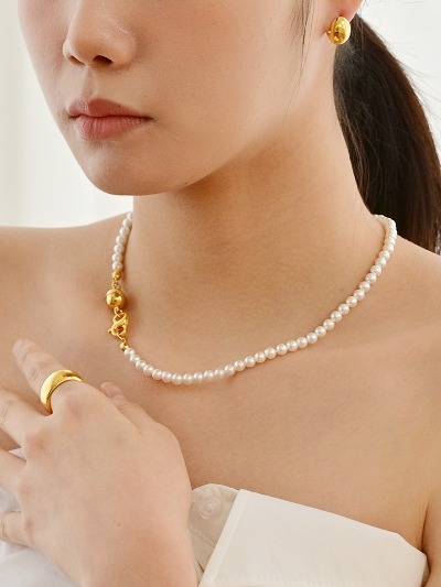 24 Gold ball pearl Necklace-silver925