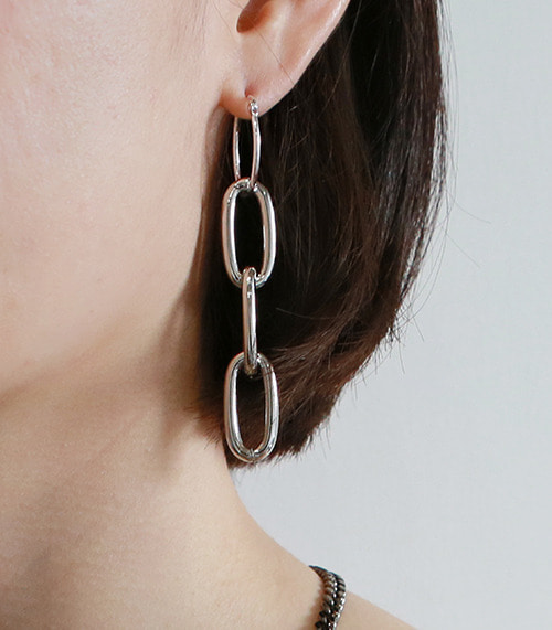 ring drop chain earring-silver