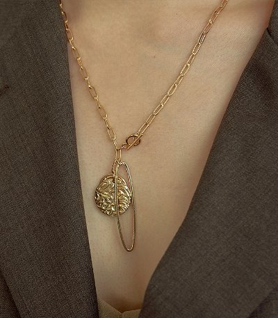 circle long melting necklace-gold