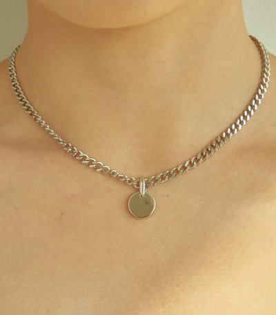 flat circle necklace-silver