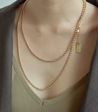 two line ball necklace-gold