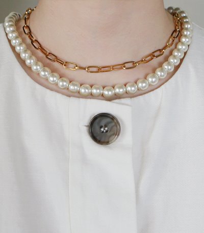 two line chain pearl necklace-pearl