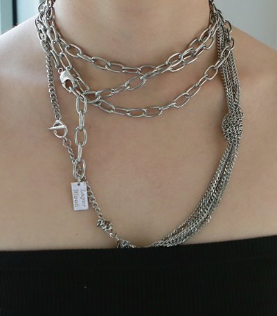 layer knot chain  necklace-silver