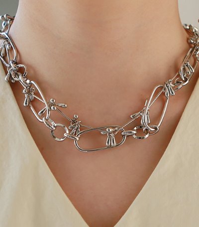 flower chain necklace-silver