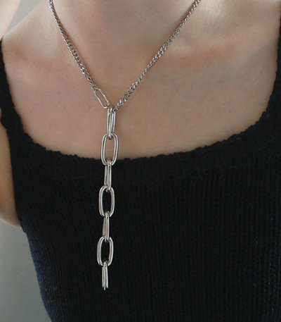 center drop chain necklace-silver