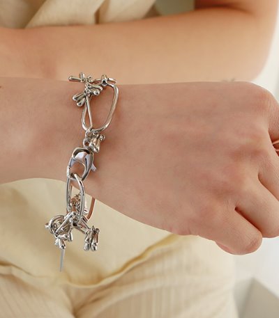 flower chain bracelet-silver