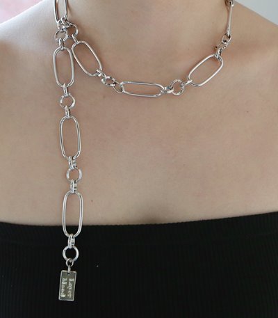ellipse chain long necklace-silver