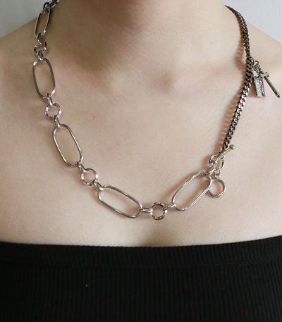 half chain cross necklace-silver