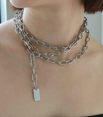matt layerd chain necklace-silver