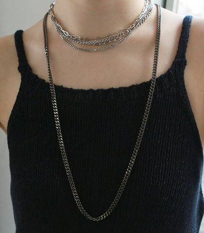black long chain necklace-silver