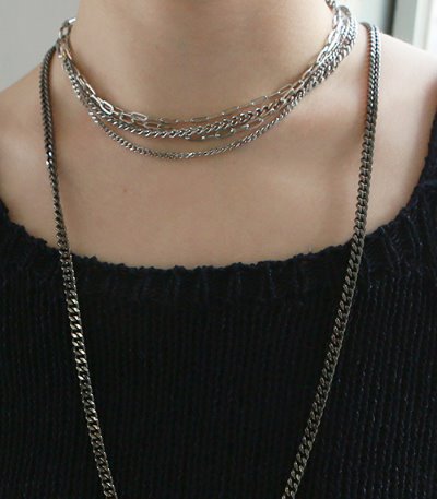 mix chain choker necklace-silver