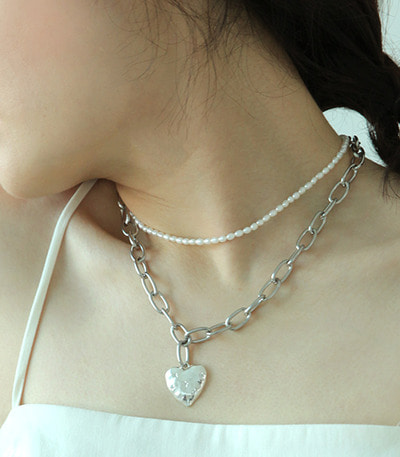 Silver Heart chain pearl N