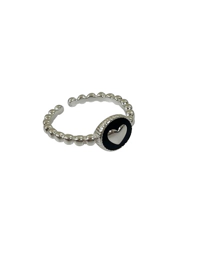 [Ring] Black circle heart Ring-925silver